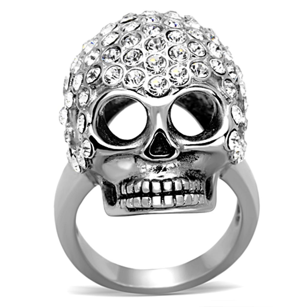 TK1120 - High polished (no plating) Stainless Steel Ring with Top Grade Crystal  in Clear-0