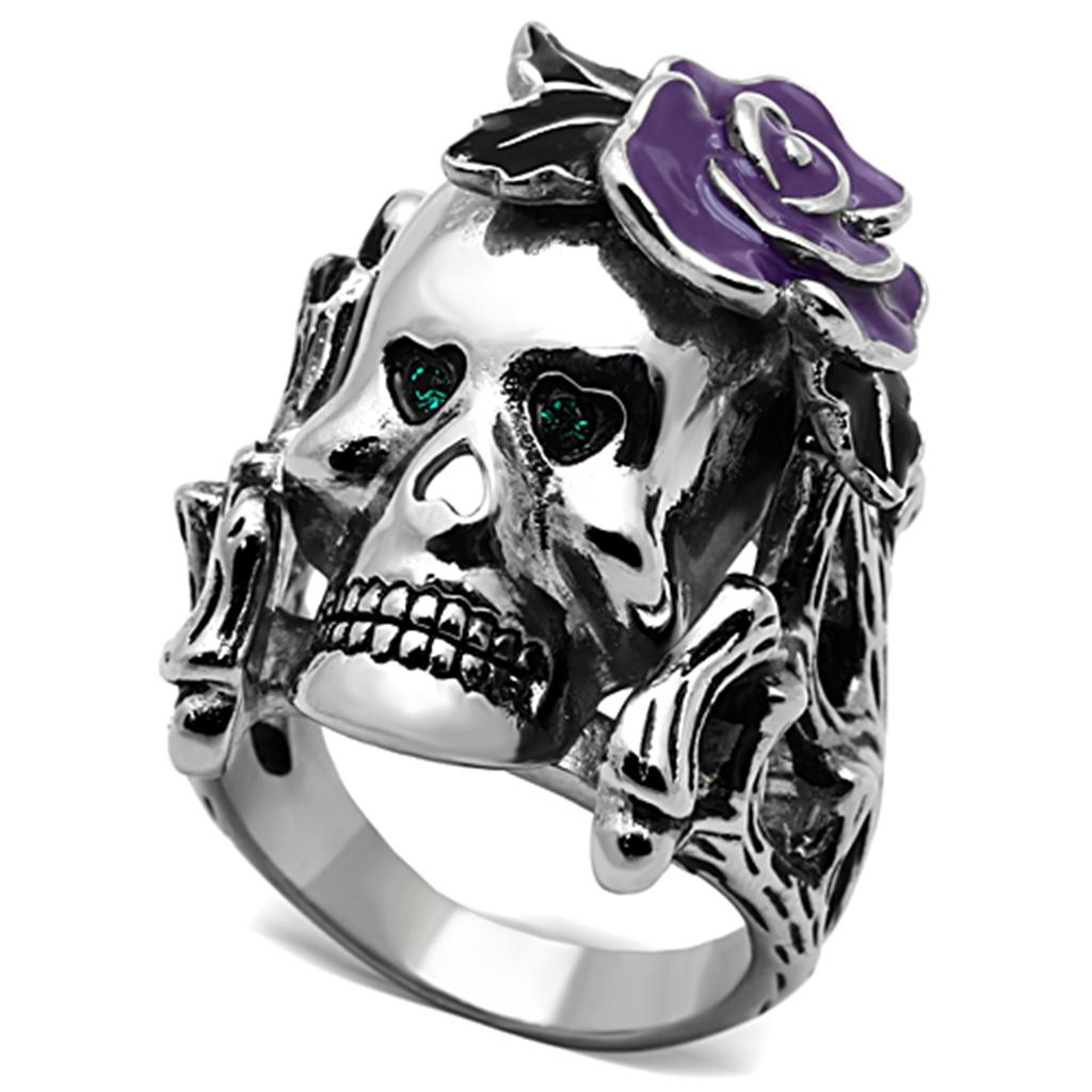 TK1122 - High polished (no plating) Stainless Steel Ring with Top Grade Crystal  in Emerald-0