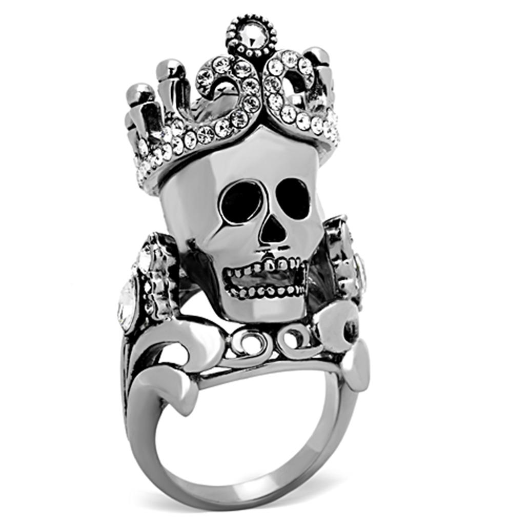 TK1123 - High polished (no plating) Stainless Steel Ring with Top Grade Crystal  in Black Diamond-0