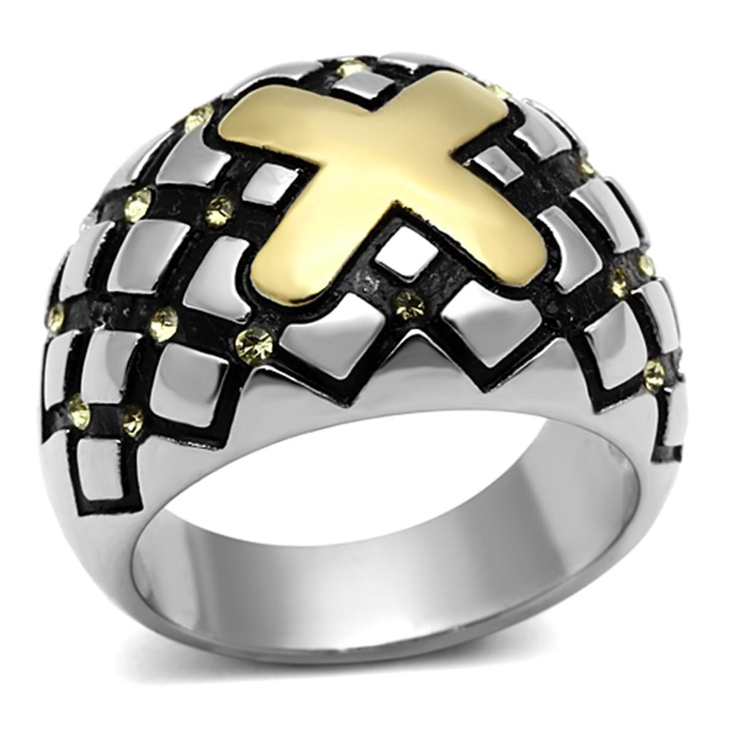 TK1131 - Two-Tone IP Gold (Ion Plating) Stainless Steel Ring with Top Grade Crystal  in Citrine Yellow-0