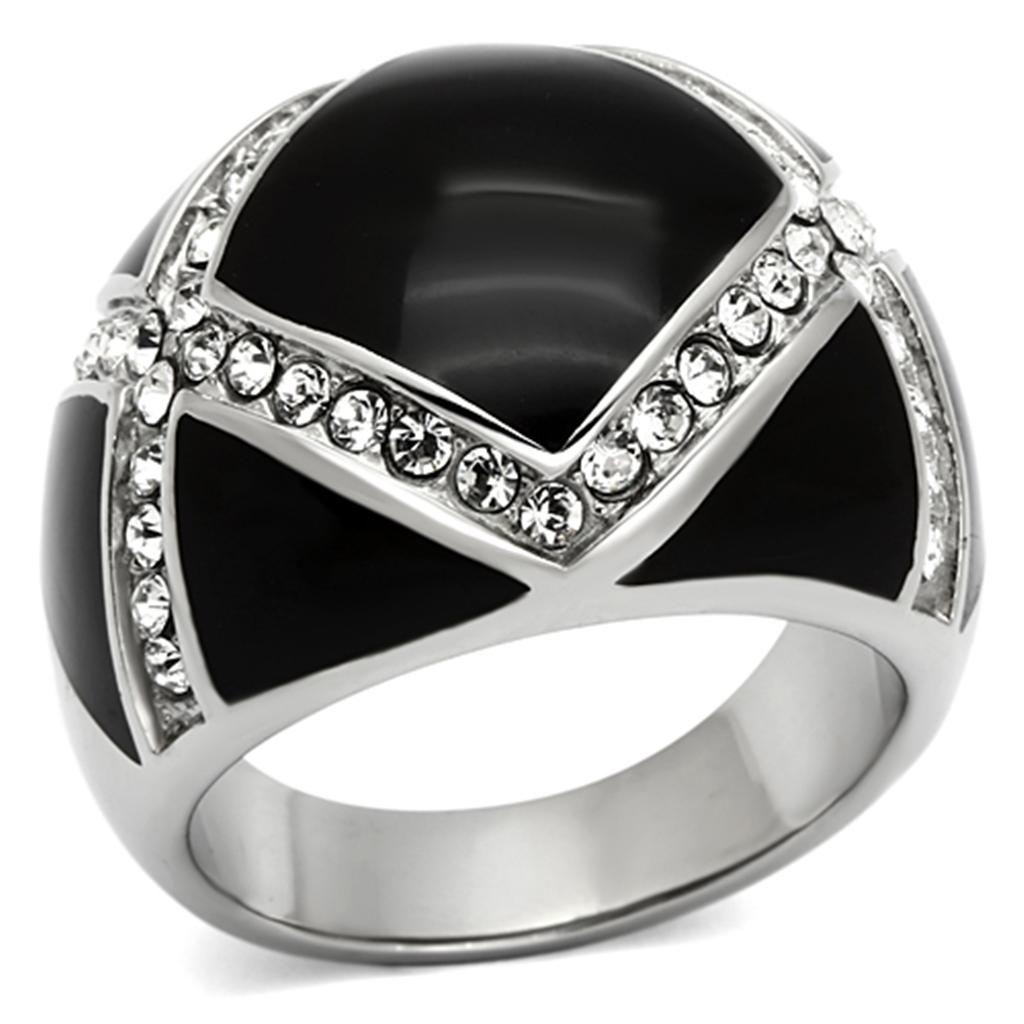 TK1132 - High polished (no plating) Stainless Steel Ring with Top Grade Crystal  in Clear-0