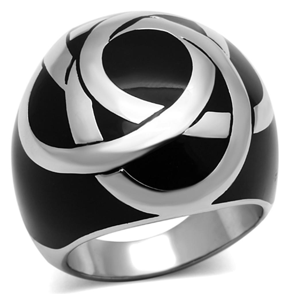 TK1133 - High polished (no plating) Stainless Steel Ring with Epoxy  in Jet-0