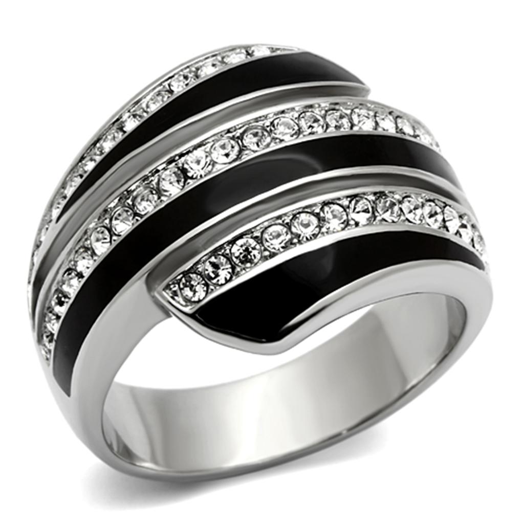 TK1134 - High polished (no plating) Stainless Steel Ring with Top Grade Crystal  in Clear-0