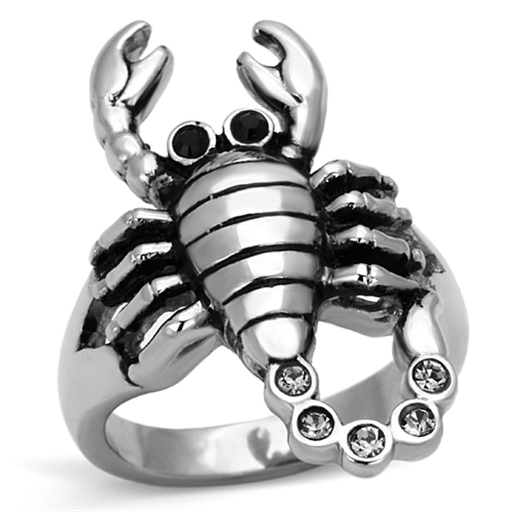 TK1135 - High polished (no plating) Stainless Steel Ring with Top Grade Crystal  in Jet-0