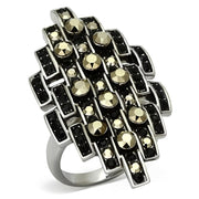 TK1136 - High polished (no plating) Stainless Steel Ring with Top Grade Crystal  in Jet-0
