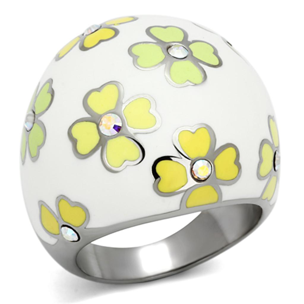 TK1139 - High polished (no plating) Stainless Steel Ring with Top Grade Crystal  in Aurora Borealis (Rainbow Effect)-0