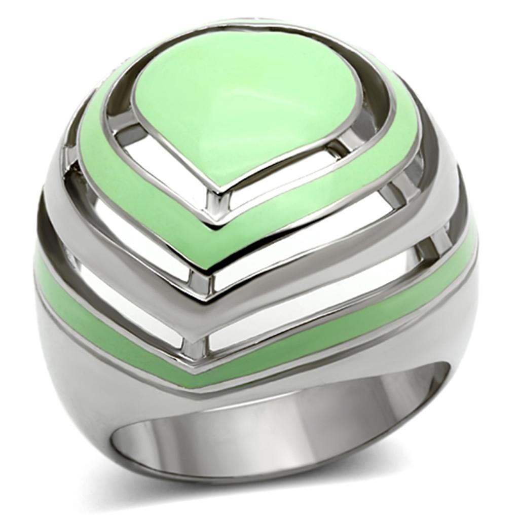 TK1140 - High polished (no plating) Stainless Steel Ring with Epoxy  in Emerald-0