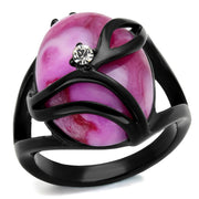 TK1144J - IP Black(Ion Plating) Stainless Steel Ring with Synthetic Cat Eye in Fuchsia-0