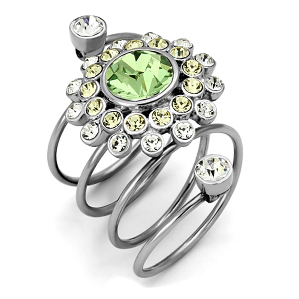 TK1148 - High polished (no plating) Stainless Steel Ring with Top Grade Crystal  in Peridot-0