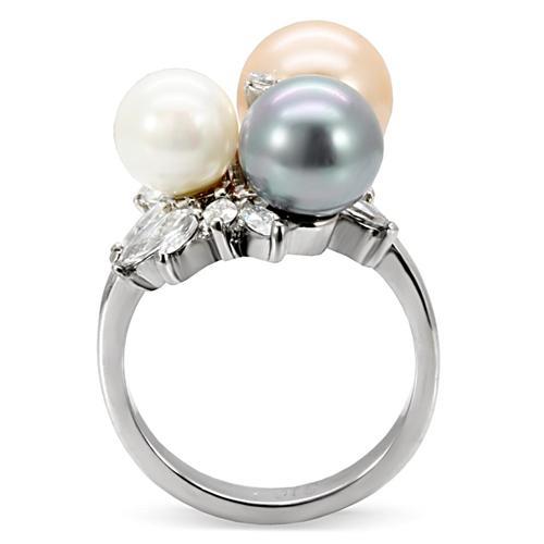 TK114 - High polished (no plating) Stainless Steel Ring with Synthetic Pearl in Multi Color-3