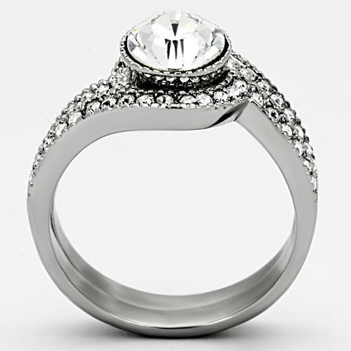 TK1155 - High polished (no plating) Stainless Steel Ring with Top Grade Crystal  in Clear-2