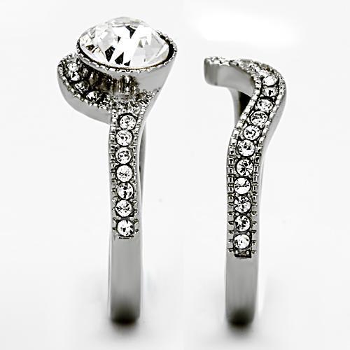 TK1155 - High polished (no plating) Stainless Steel Ring with Top Grade Crystal  in Clear-3
