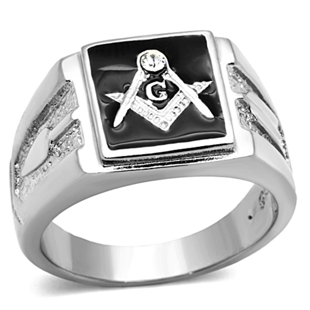TK1158 - High polished (no plating) Stainless Steel Ring with Top Grade Crystal  in Clear-0
