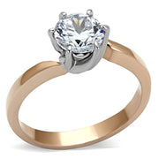 TK1161 - Two-Tone IP Rose Gold Stainless Steel Ring with AAA Grade CZ  in Clear-0