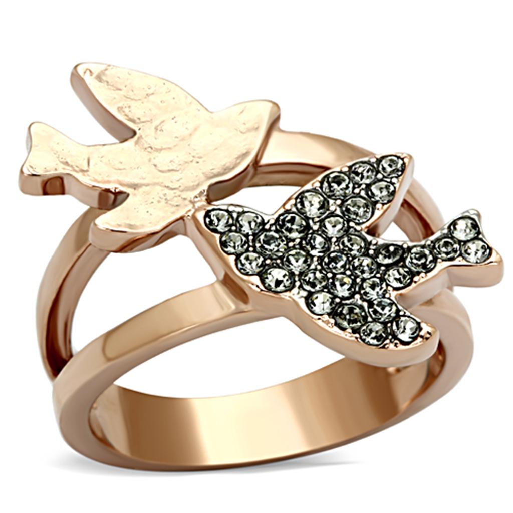 TK1165 - Two-Tone IP Rose Gold Stainless Steel Ring with Top Grade Crystal  in Black Diamond-0