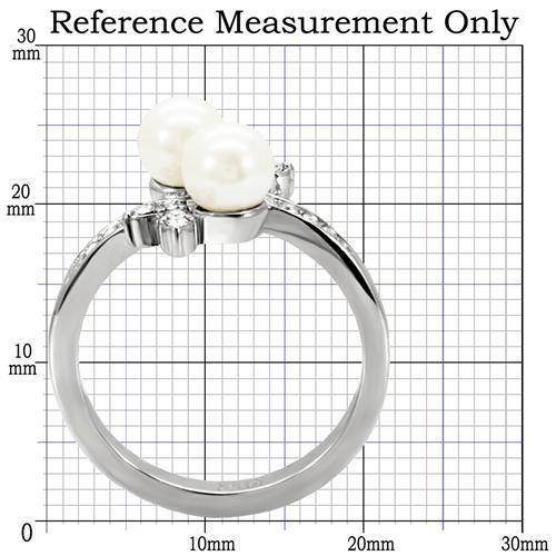 TK116 - High polished (no plating) Stainless Steel Ring with Synthetic Pearl in White-1