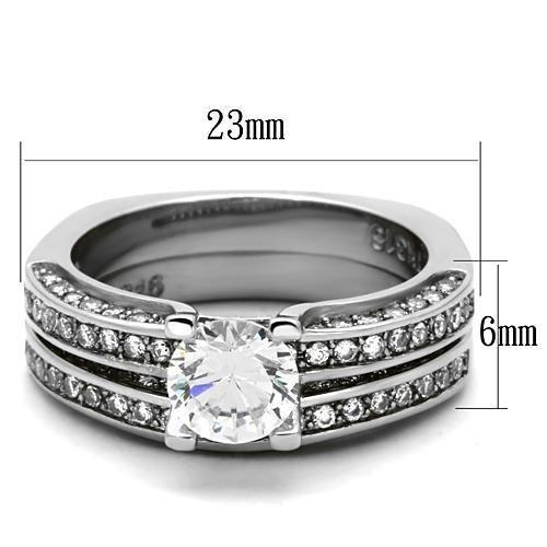 TK1175 - High polished (no plating) Stainless Steel Ring with AAA Grade CZ  in Clear-1
