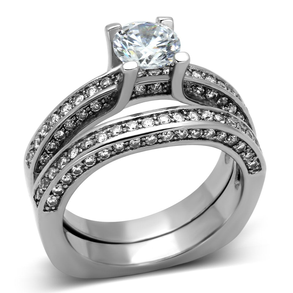 TK1175 - High polished (no plating) Stainless Steel Ring with AAA Grade CZ  in Clear-0