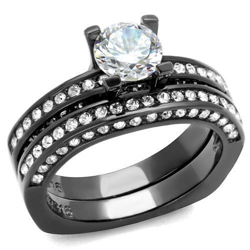 TK1175LJ - IP Light Black  (IP Gun) Stainless Steel Ring with AAA Grade CZ  in Clear-0