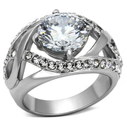 TK1176 - High polished (no plating) Stainless Steel Ring with AAA Grade CZ  in Clear-0