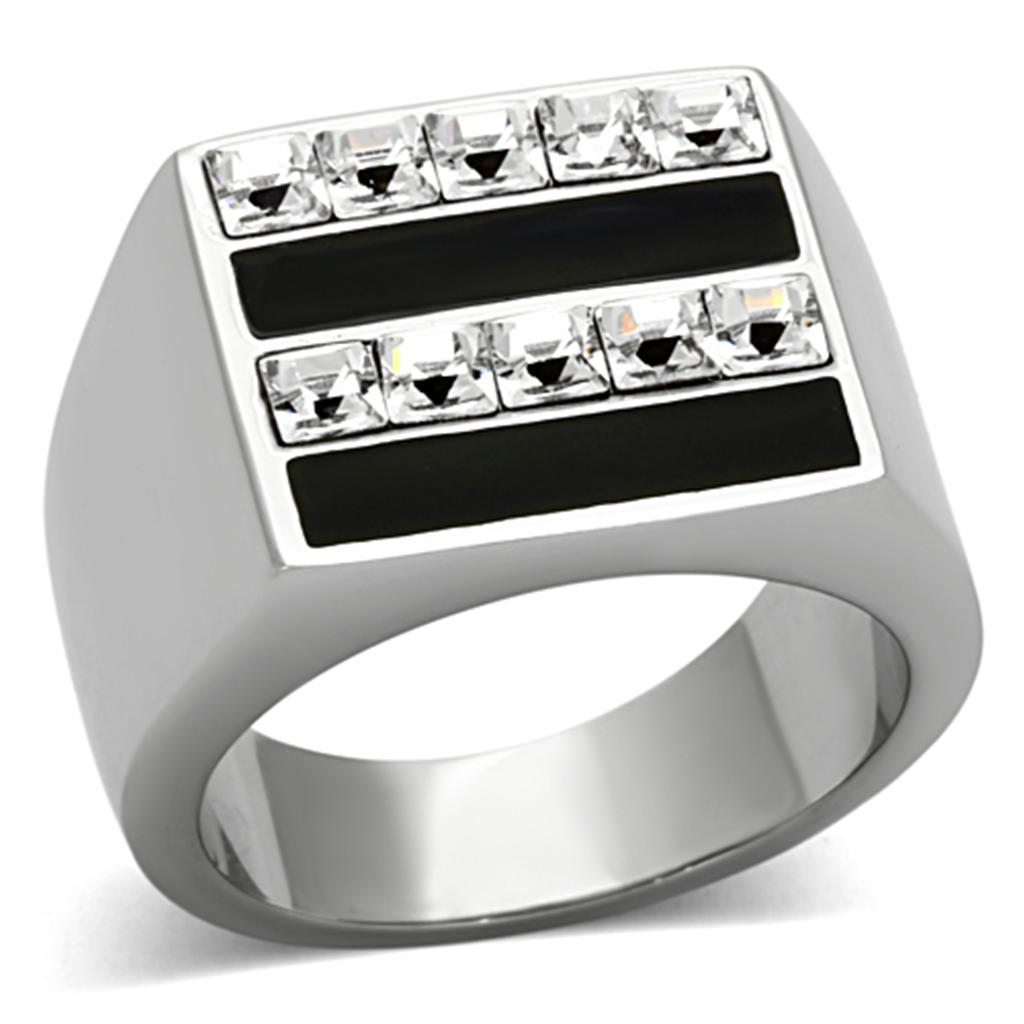 TK1177 - High polished (no plating) Stainless Steel Ring with Top Grade Crystal  in Clear-0