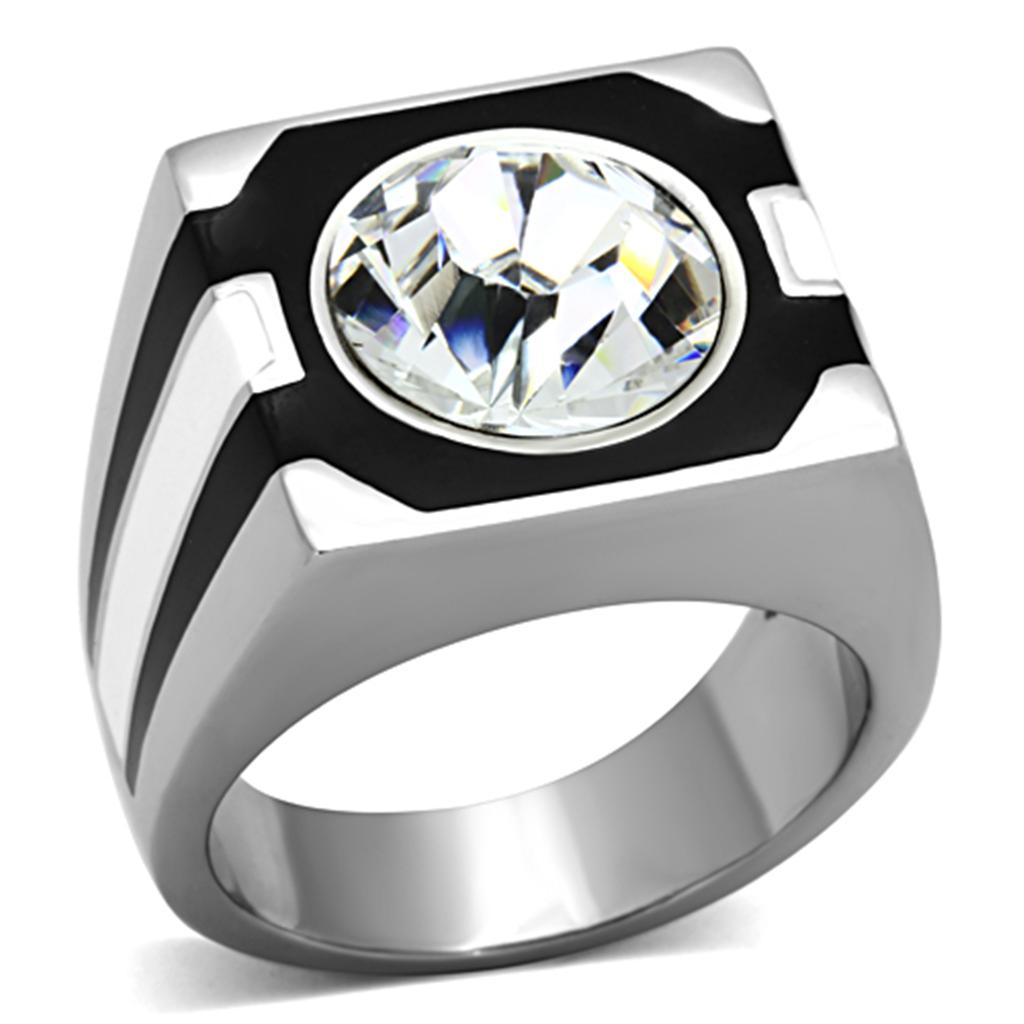 TK1181 - High polished (no plating) Stainless Steel Ring with Top Grade Crystal  in Clear-0
