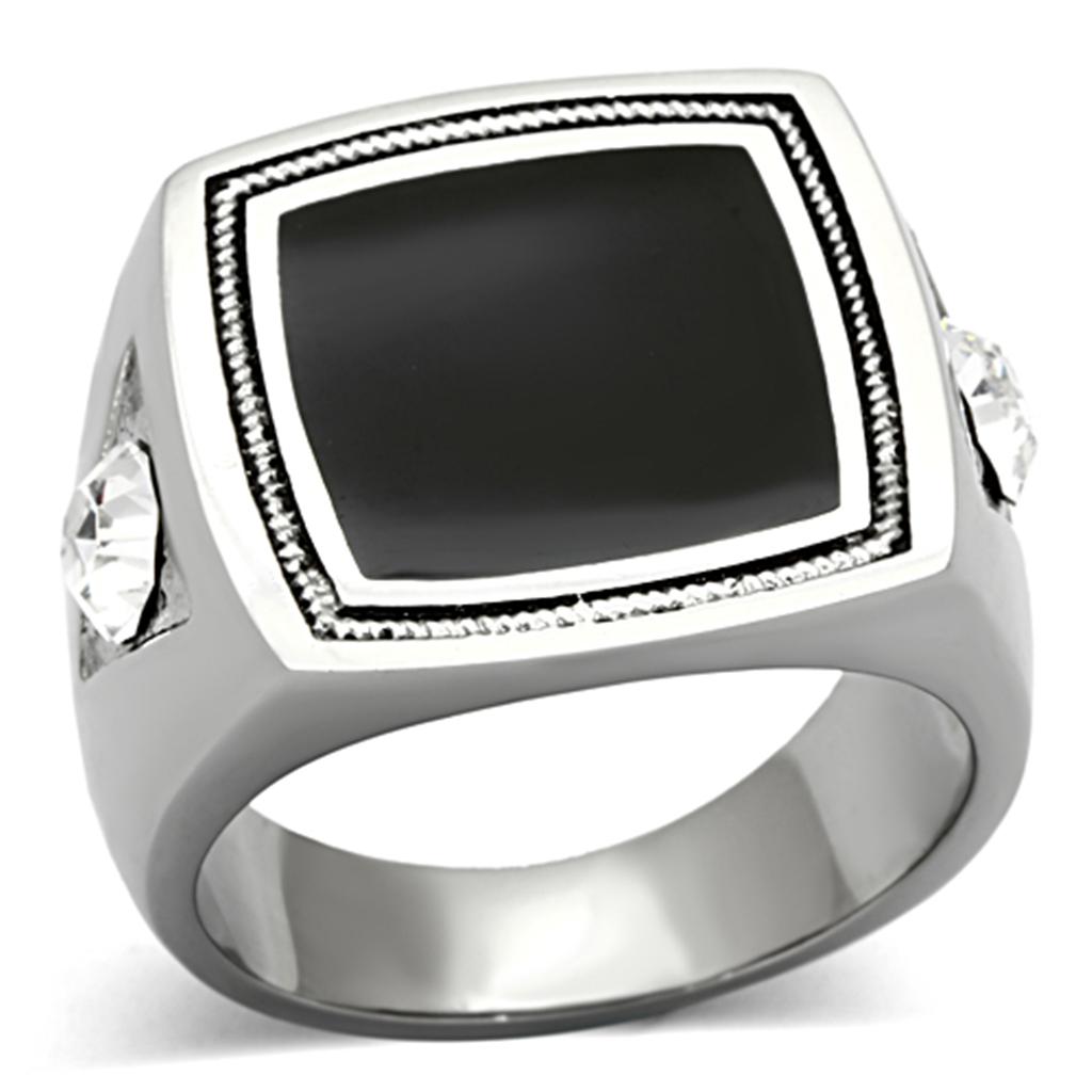 TK1182 - High polished (no plating) Stainless Steel Ring with Top Grade Crystal  in Clear-0