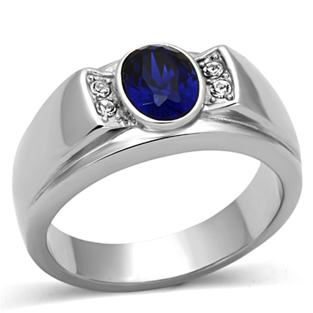 TK1184 - High polished (no plating) Stainless Steel Ring with Synthetic Synthetic Glass in Montana-0