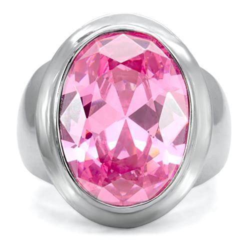 TK118 - High polished (no plating) Stainless Steel Ring with AAA Grade CZ  in Rose-2