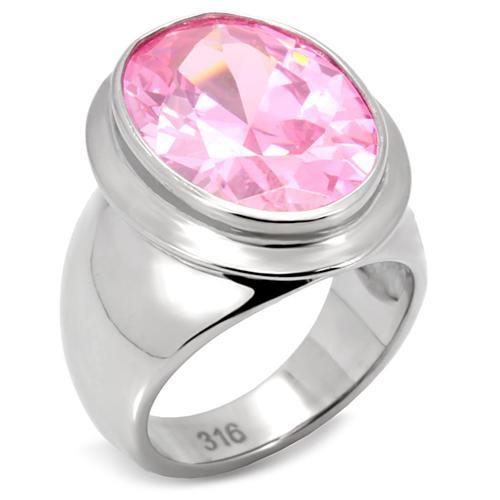 TK118 - High polished (no plating) Stainless Steel Ring with AAA Grade CZ  in Rose-0