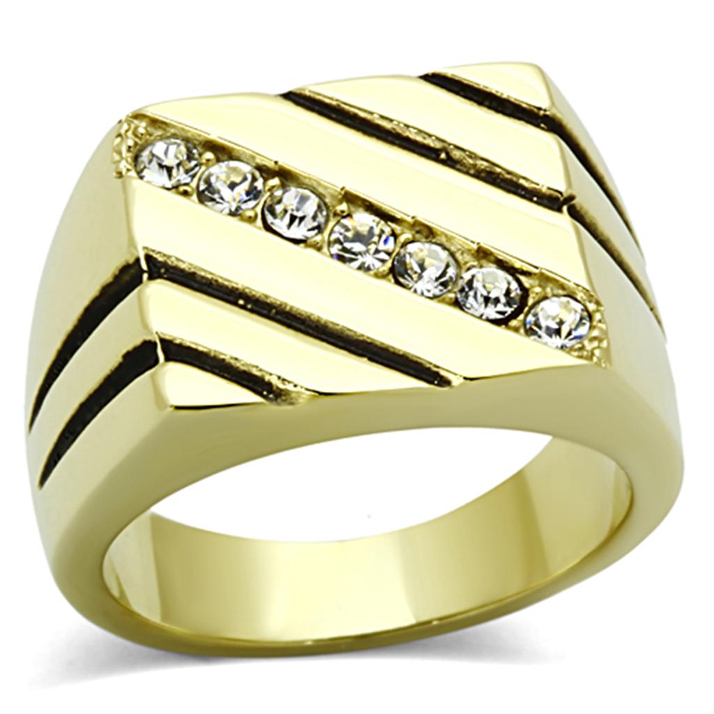 TK1190 - IP Gold(Ion Plating) Stainless Steel Ring with Top Grade Crystal  in Clear-0