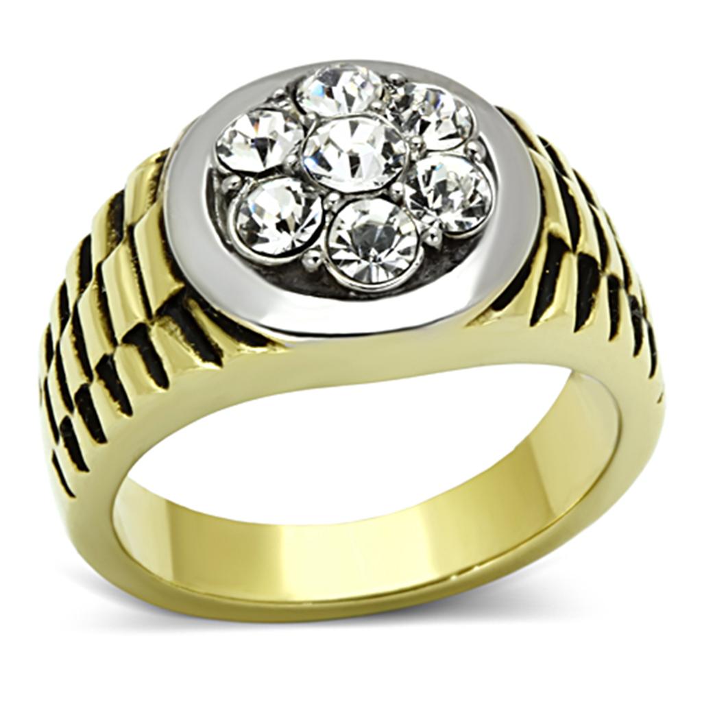 TK1191 - Two-Tone IP Gold (Ion Plating) Stainless Steel Ring with Top Grade Crystal  in Clear-0