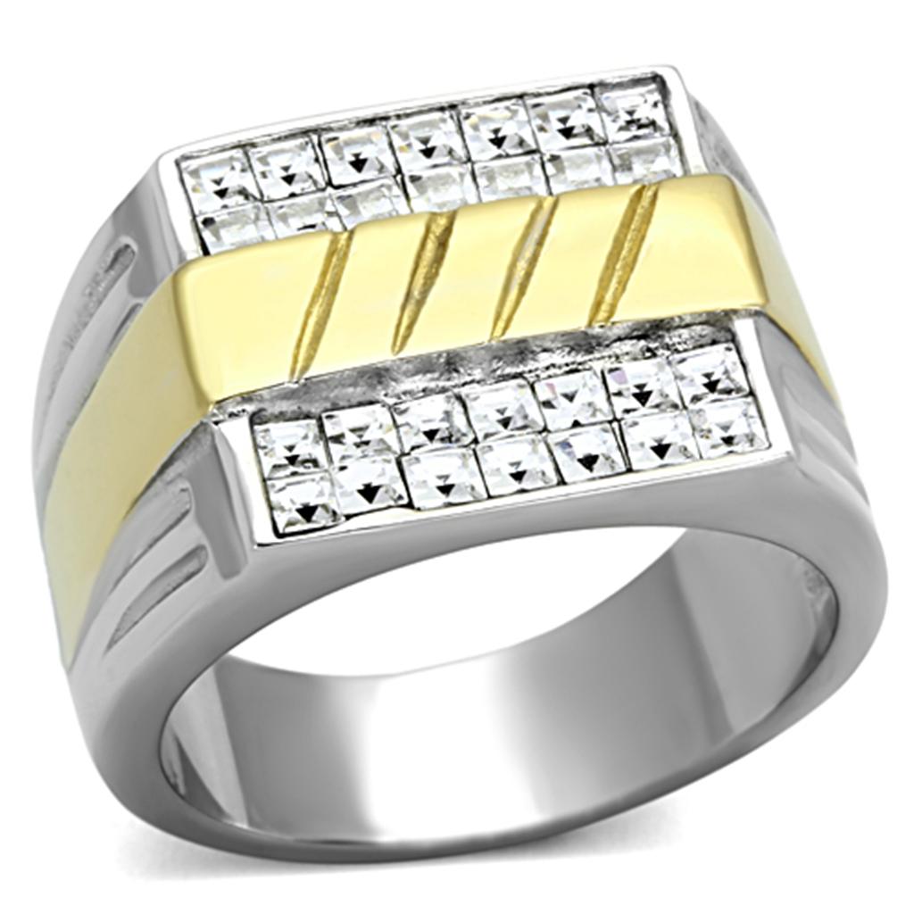TK1193 - Two-Tone IP Gold (Ion Plating) Stainless Steel Ring with Top Grade Crystal  in Clear-0