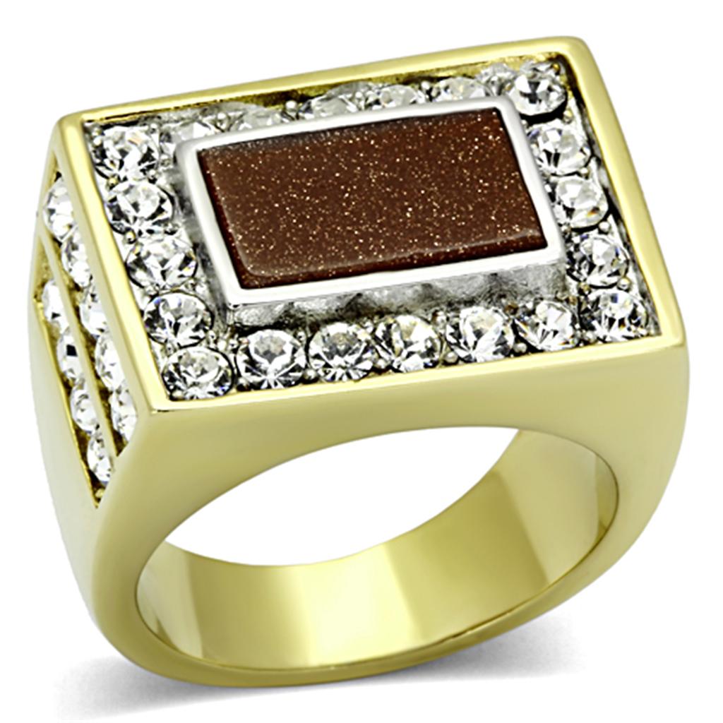 TK1194 - Two-Tone IP Gold (Ion Plating) Stainless Steel Ring with Synthetic Twinkling in Topaz-0