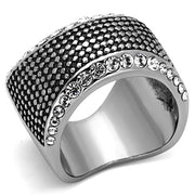 TK1198 - High polished (no plating) Stainless Steel Ring with Top Grade Crystal  in Clear-0