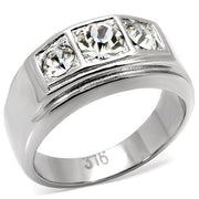 TK119 - High polished (no plating) Stainless Steel Ring with Top Grade Crystal  in Clear-0