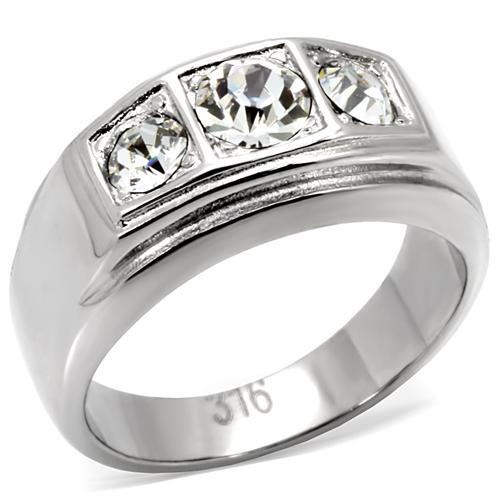 TK119 - High polished (no plating) Stainless Steel Ring with Top Grade Crystal  in Clear-0