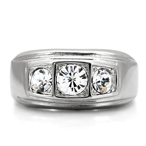 TK119 - High polished (no plating) Stainless Steel Ring with Top Grade Crystal  in Clear-2