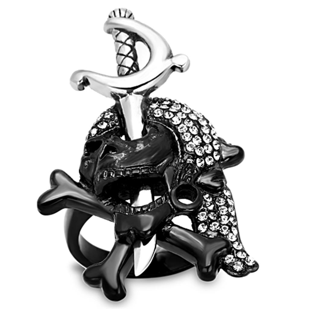 TK1204 - Two-Tone IP Black Stainless Steel Ring with Top Grade Crystal  in Black Diamond-0