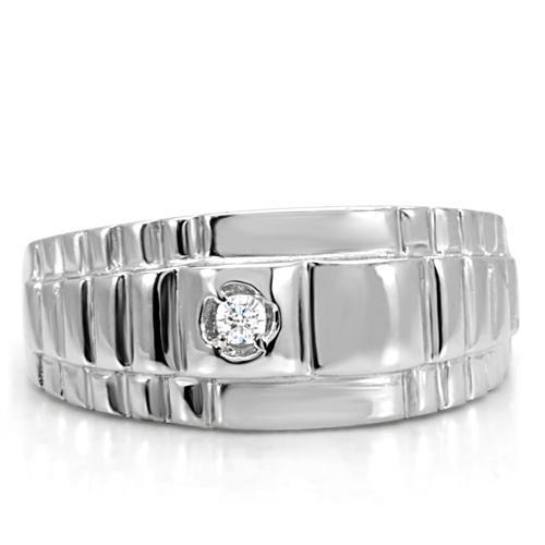 TK120 - High polished (no plating) Stainless Steel Ring with AAA Grade CZ  in Clear-2