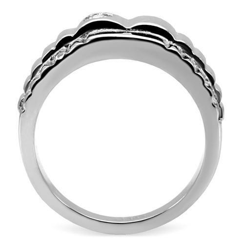 TK120 - High polished (no plating) Stainless Steel Ring with AAA Grade CZ  in Clear-3