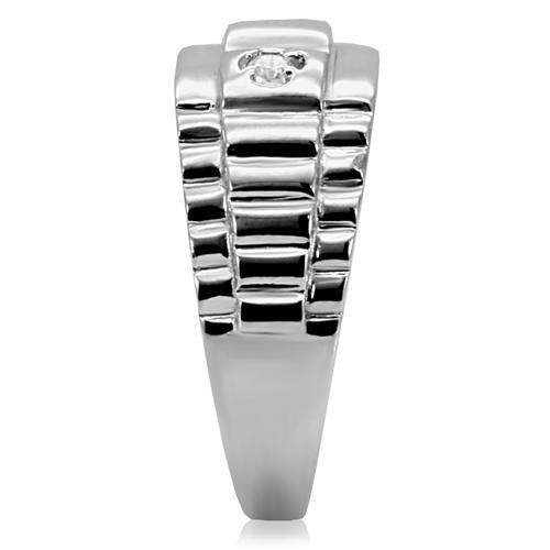 TK120 - High polished (no plating) Stainless Steel Ring with AAA Grade CZ  in Clear-4