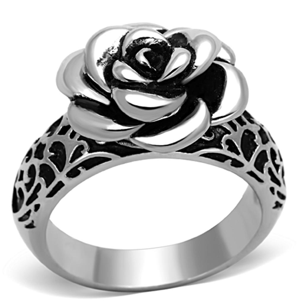 TK1217 - High polished (no plating) Stainless Steel Ring with Epoxy  in Jet-0