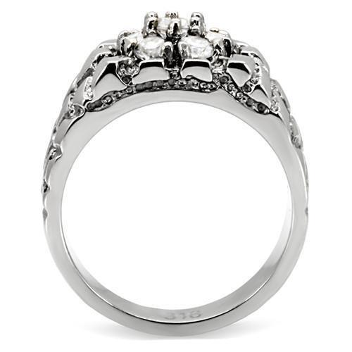 TK121 - High polished (no plating) Stainless Steel Ring with AAA Grade CZ  in Clear-3