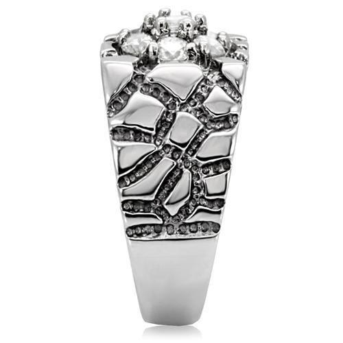 TK121 - High polished (no plating) Stainless Steel Ring with AAA Grade CZ  in Clear-4