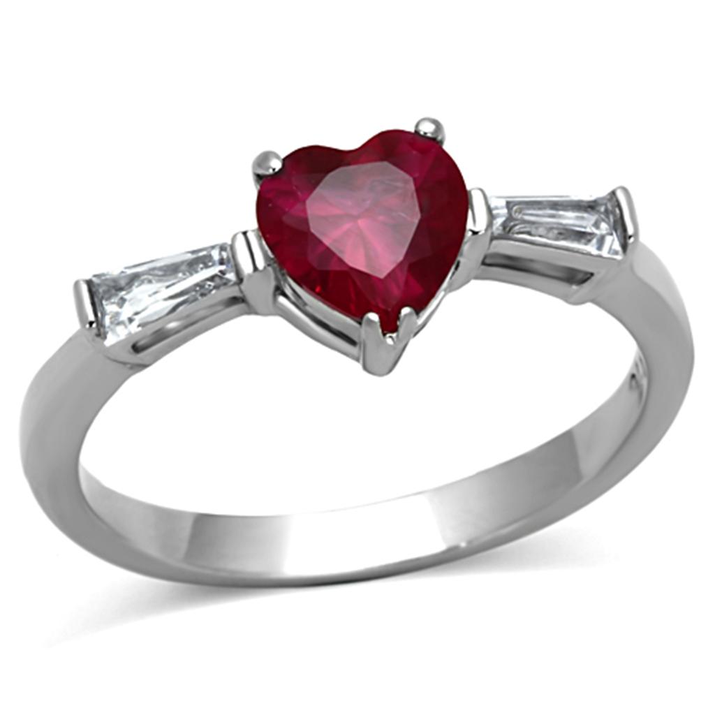 TK1221 - High polished (no plating) Stainless Steel Ring with AAA Grade CZ  in Ruby-0