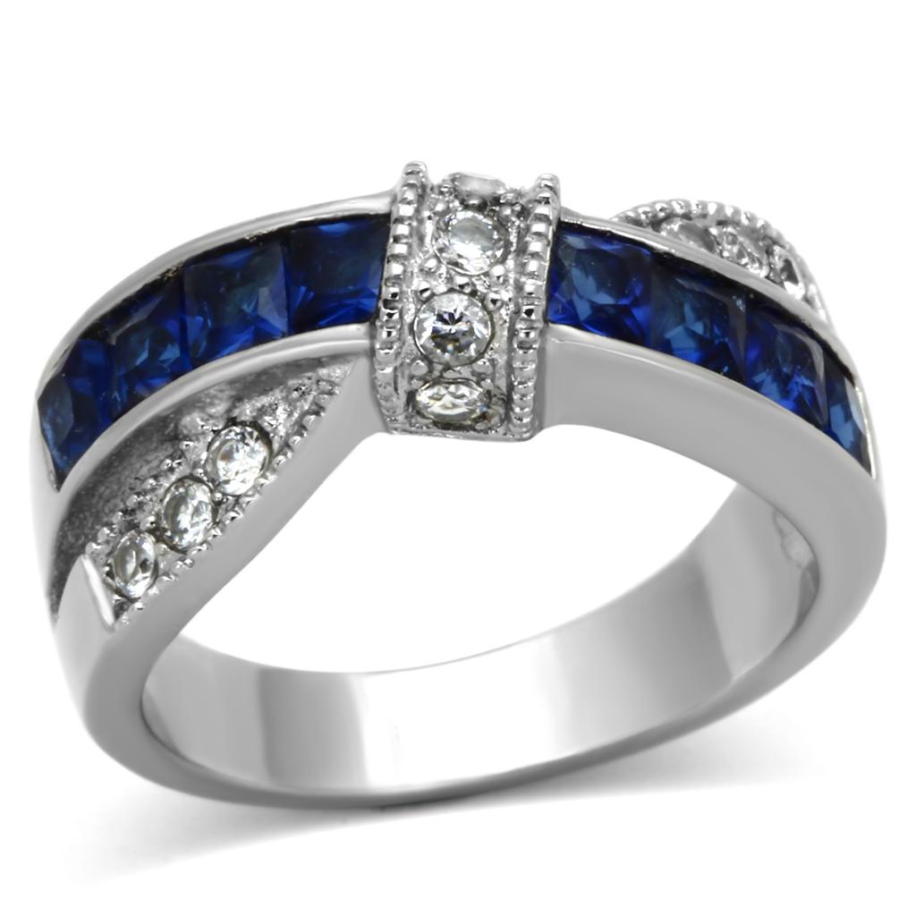 TK1222 - High polished (no plating) Stainless Steel Ring with Synthetic Synthetic Glass in Montana-0