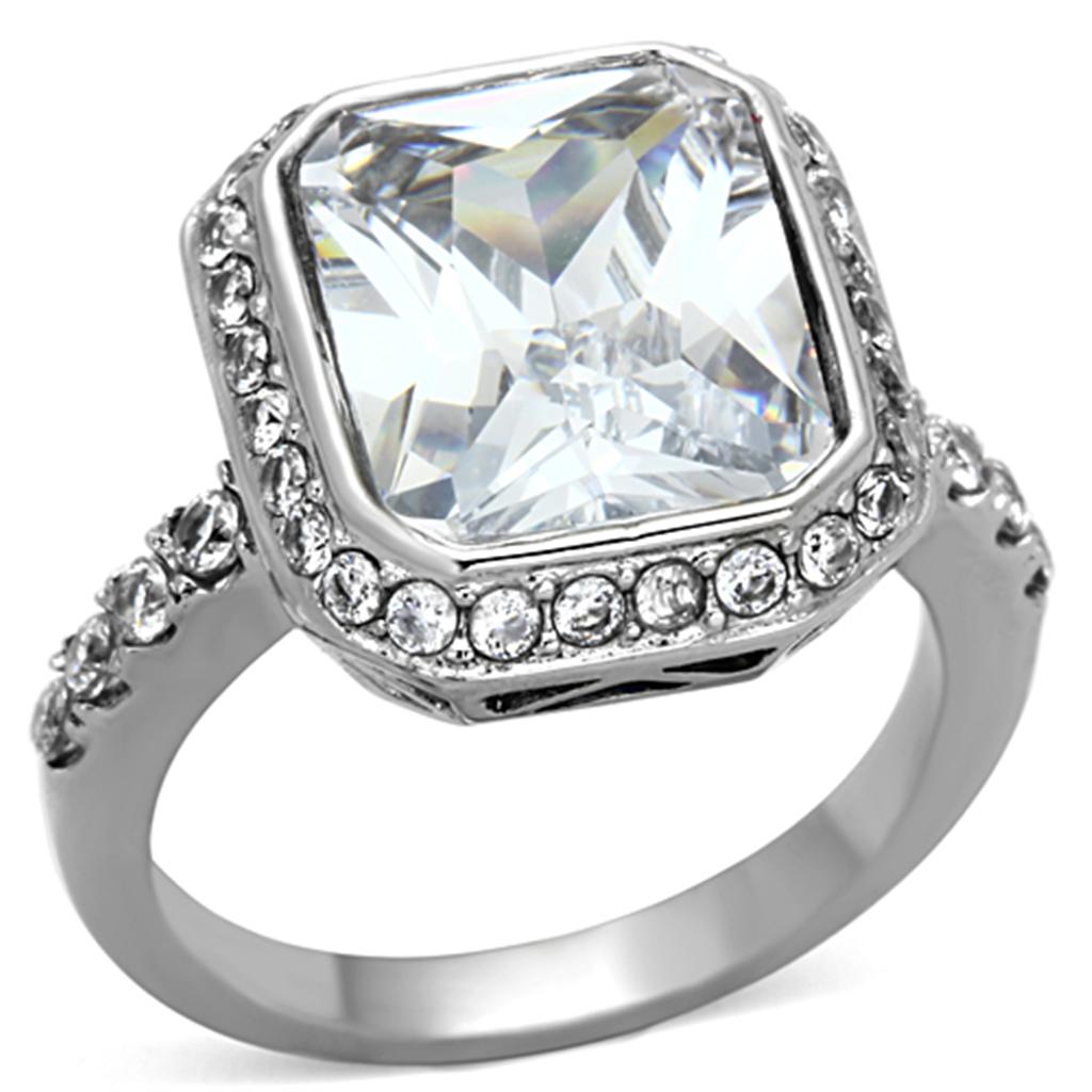 TK1226 - High polished (no plating) Stainless Steel Ring with AAA Grade CZ  in Clear-0