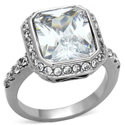 TK1226 - High polished (no plating) Stainless Steel Ring with AAA Grade CZ  in Clear-0
