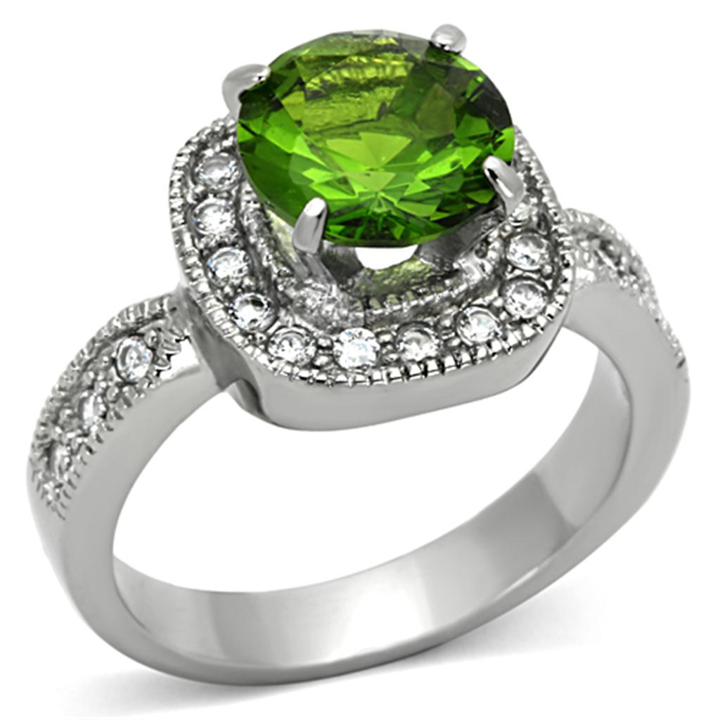 TK1227 - High polished (no plating) Stainless Steel Ring with Synthetic Synthetic Glass in Peridot-0